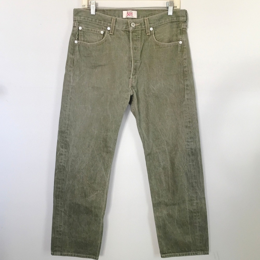 Levi's 501 34 x 32 olive green straight leg button fly